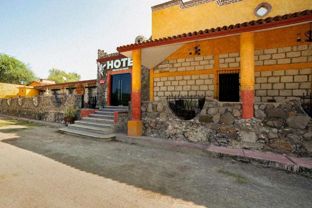 Traditional stone facade of the hotel